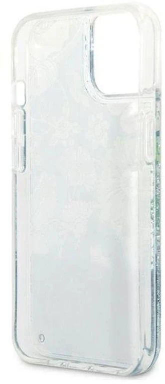 Guess GUHCP13MLFLSN Apple iPhone 13 / 14 / 15 6,1″ žalias kietas dėklas Flower Liquid Glitter