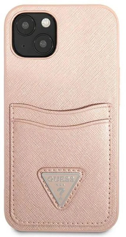 Apple iPhone 13 Guess dėklas Saffianotriangle Logo Cardslot (GUHCP13MPSATPP) rožinės spalvos