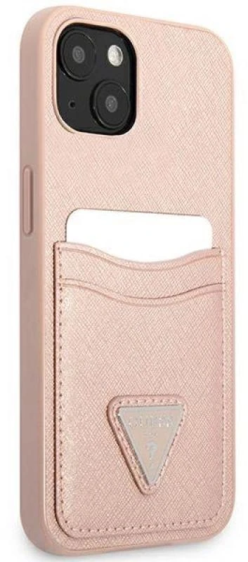 Apple iPhone 13 Guess dėklas Saffianotriangle Logo Cardslot (GUHCP13MPSATPP) rožinės spalvos