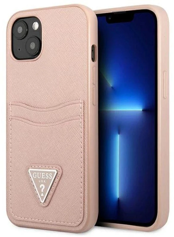 Apple iPhone 13 Guess dėklas Saffianotriangle Logo Cardslot (GUHCP13MPSATPP) rožinės spalvos