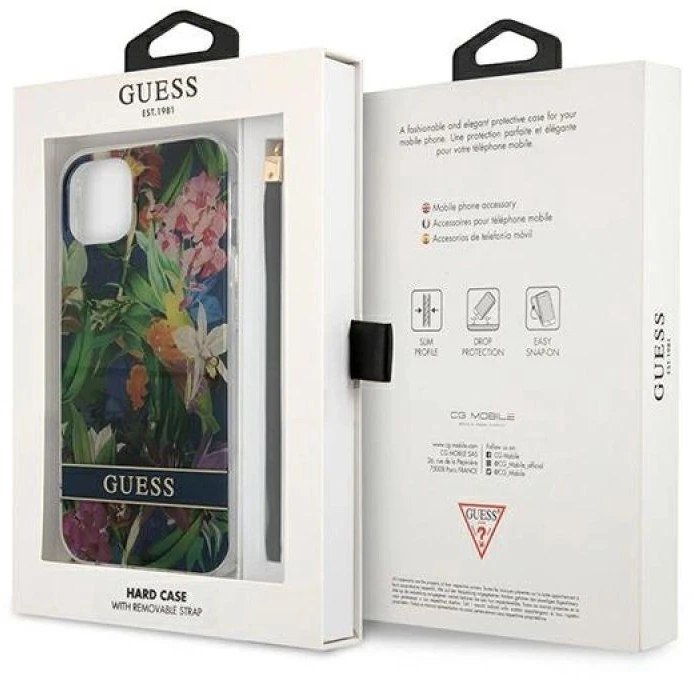 Guess GUHCP13SHFLSB Apple iPhone 13 mini 5,4" mėlynas kietas dėklas su gėlių raštu