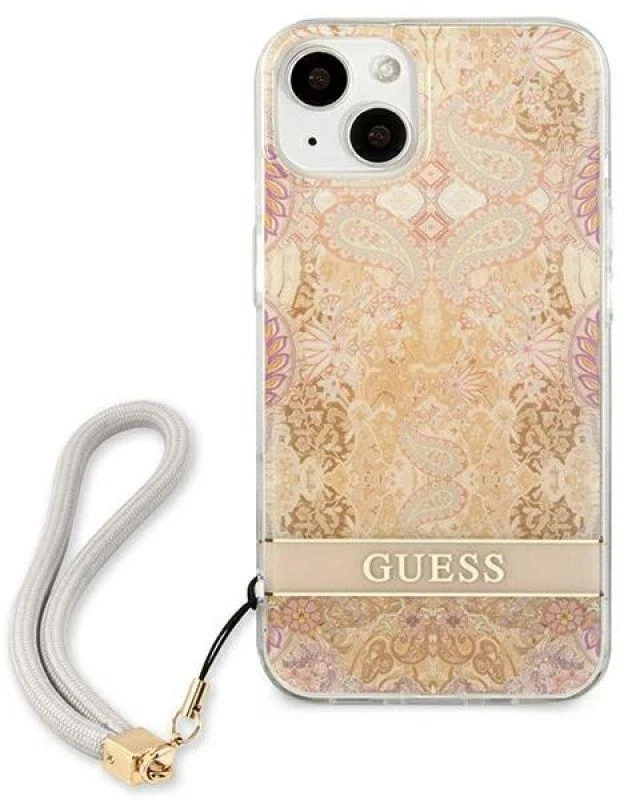 Dėklas Guess GUHCP13SHFLSD Apple iPhone 13 mini 5,4″ aukso spalvos hardcase Flower Strap
