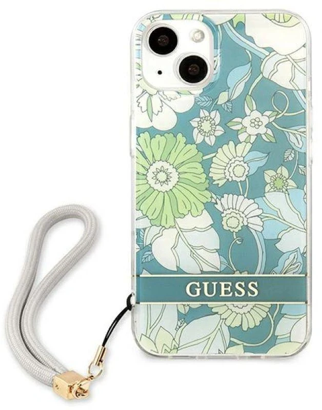 Guess GUHCP13SHFLSN iPhone 13 mini 5,4″ žalios spalvos kietas dėklas Flower Strap