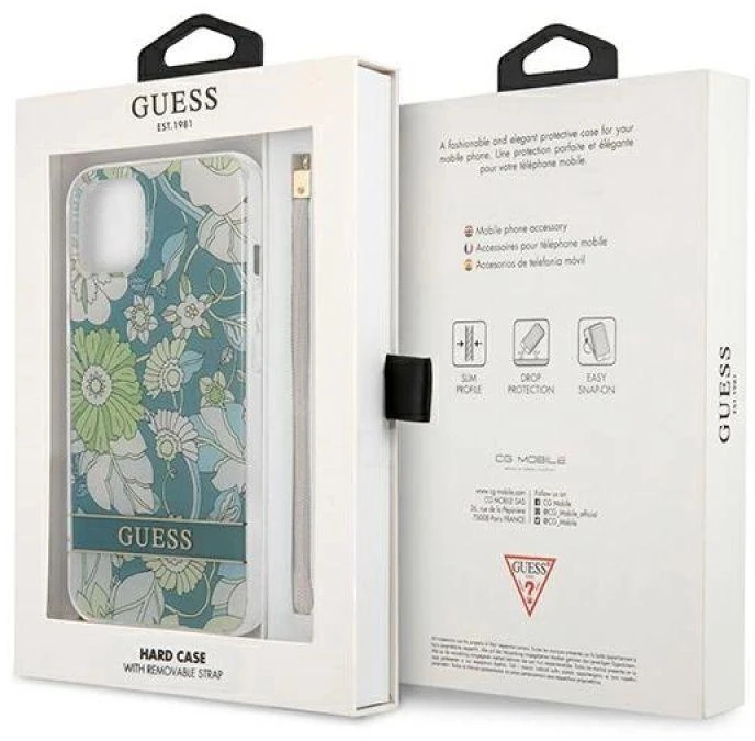 Dėklas Guess GUHCP13SHFLSN Apple iPhone 13 mini 5,4″ žalios spalvos hardcase Flower Strap