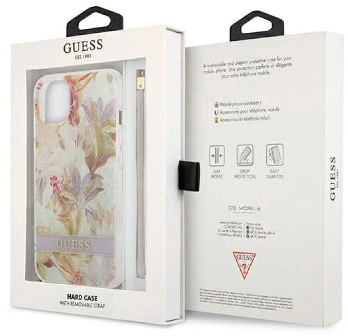 Dėklas Guess GUHCP13SHFLSU Apple iPhone 13 mini 5,4″ violetinė hardcase Flower Strap