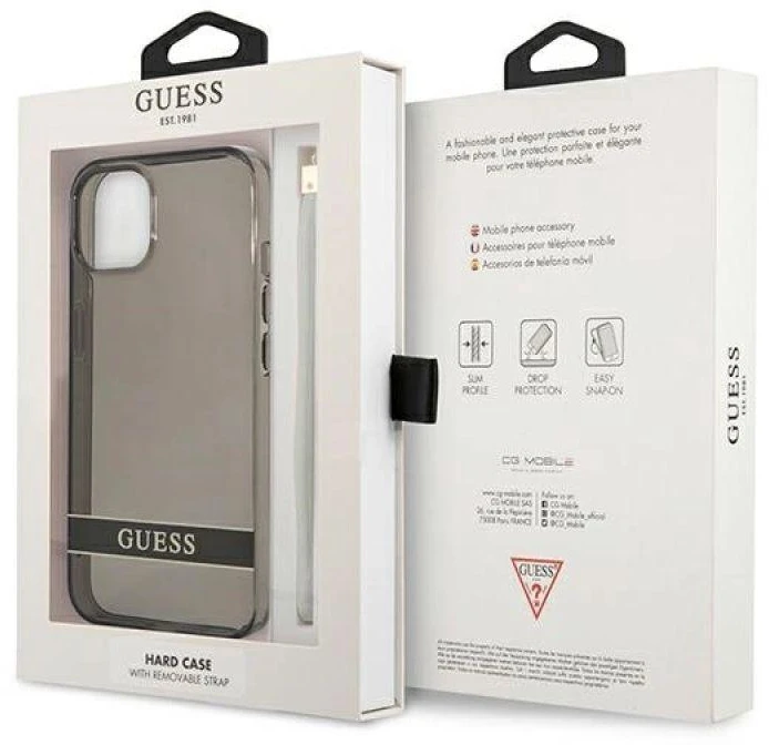 Guess GUHCP13SHTSGSK Apple iPhone 13 mini 5,4″ juodos spalvos kietas dėklas Translucent Stap