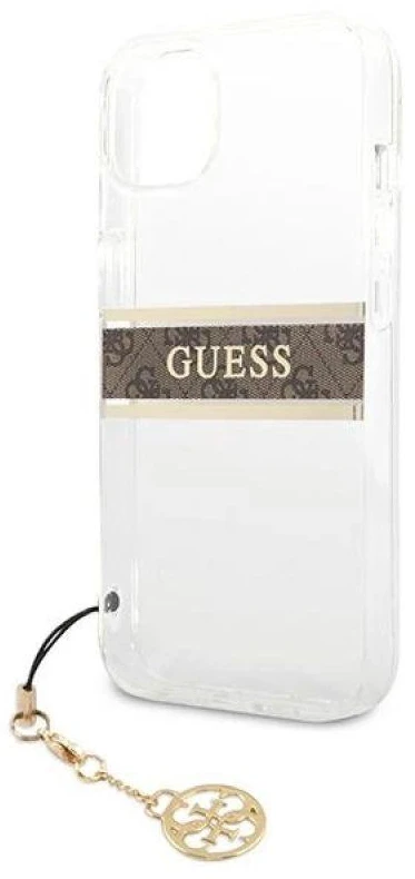 Dėklas GUESS HARD CASE GUHCP13SKB4GBR IPHONE 13 MINI RUDA DIRŽELĖ CHARM SKAIDRUS