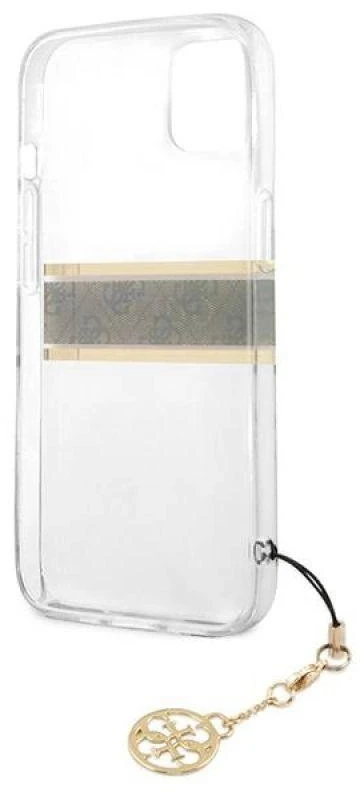 Dėklas GUESS HARD CASE GUHCP13SKB4GBR IPHONE 13 MINI RUDA DIRŽELĖ CHARM SKAIDRUS
