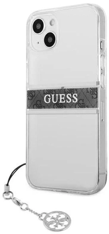 GUESS KIETAS DĖKLAS GUHCP13SKB4GGR IPHONE 13 MINI PILKAS DIRŽELĖ CHARM SKAIDRUS