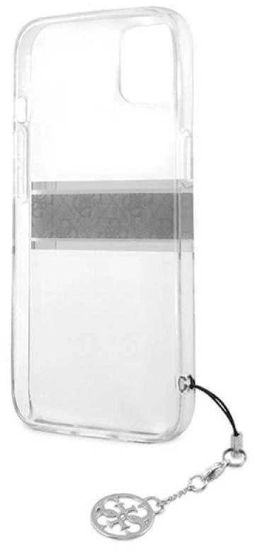 GUESS KIETAS DĖKLAS GUHCP13SKB4GGR IPHONE 13 MINI PILKAS DIRŽELĖ CHARM SKAIDRUS