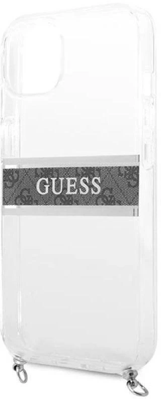 Guess GUHCP13SKC4GBSI Apple iPhone 13 mini 5,4" skaidrus kietas dėklas 4G Pilkas dirželis Sidabrinis grandinėlė