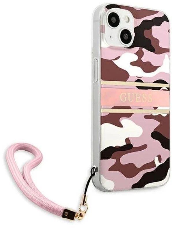 Guess GUHCP13SKCABPI iPhone 13 mini 5,4 colio rožinis/rožinis kietas dėklas Camo Strap Collection