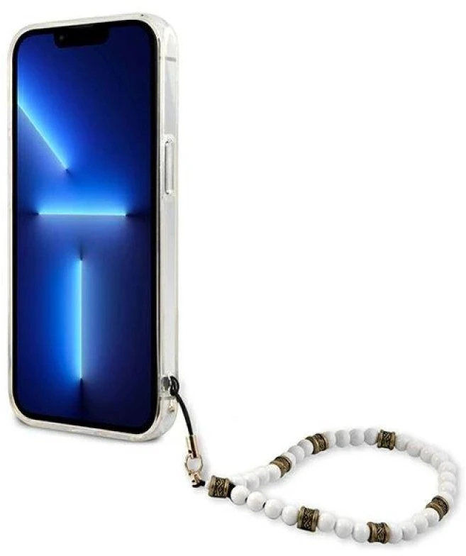 Guess GUHCP13SKPSWH iPhone 13 mini 5,4" skaidrus kietas dėklas Baltas Pearl