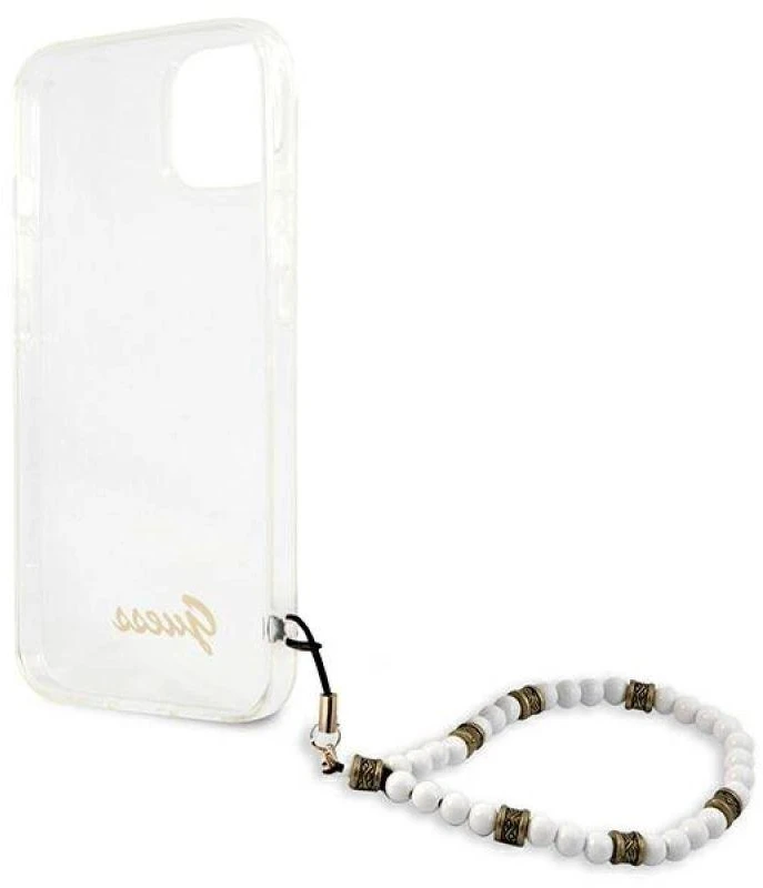 Guess GUHCP13SKPSWH iPhone 13 mini 5,4" skaidrus kietas dėklas Baltas Pearl