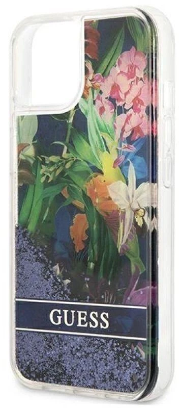 Dėklas GUESS GUHCP13SLFLSB IPHONE 13 MINI 5.4 "Mėlynas/Mėlynas HARDCASE FLOWER LIQUID GLITTER