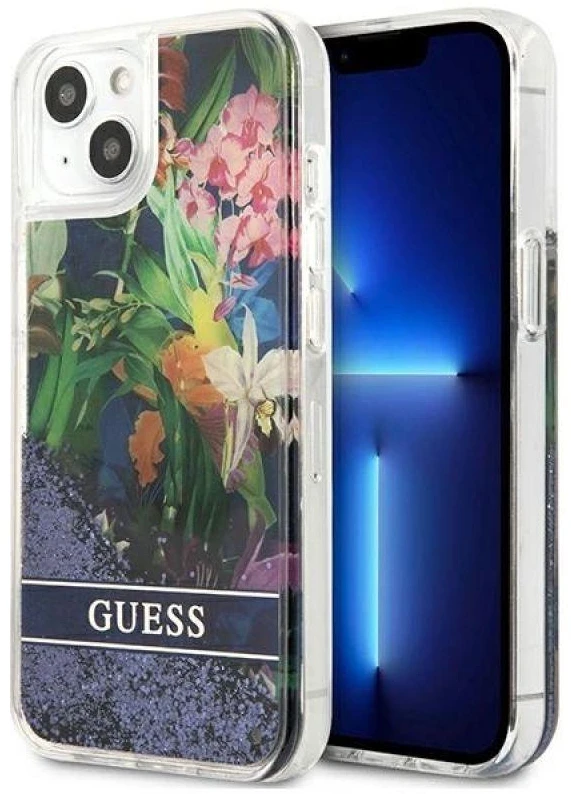 Dėklas GUESS GUHCP13SLFLSB IPHONE 13 MINI 5.4 "Mėlynas/Mėlynas HARDCASE FLOWER LIQUID GLITTER