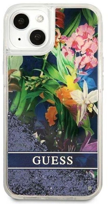 Dėklas GUESS GUHCP13SLFLSB IPHONE 13 MINI 5.4 "Mėlynas/Mėlynas HARDCASE FLOWER LIQUID GLITTER
