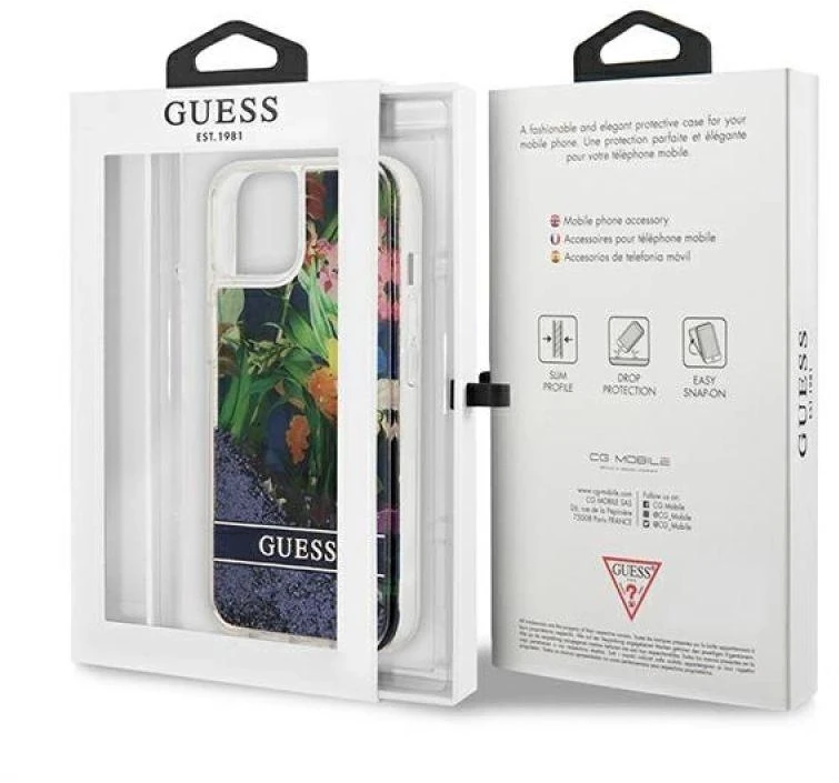 Dėklas GUESS GUHCP13SLFLSB IPHONE 13 MINI 5.4 "Mėlynas/Mėlynas HARDCASE FLOWER LIQUID GLITTER