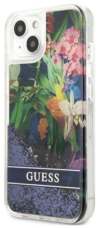 Dėklas GUESS GUHCP13SLFLSB IPHONE 13 MINI 5.4 "Mėlynas/Mėlynas HARDCASE FLOWER LIQUID GLITTER