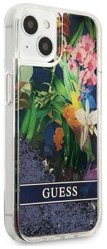 Dėklas GUESS GUHCP13SLFLSB IPHONE 13 MINI 5.4 "Mėlynas/Mėlynas HARDCASE FLOWER LIQUID GLITTER