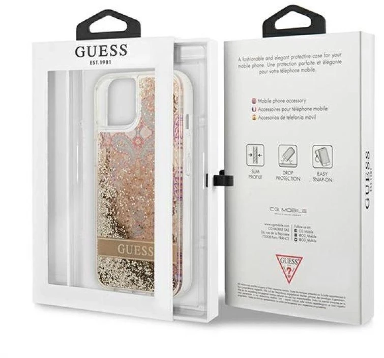 Dėklas GUESS GUHCP13SLFLSD IPHONE 13 MINI 5.4 "GOLD/GOLD HARDCASE PAISLEY LIQUID GLITTER