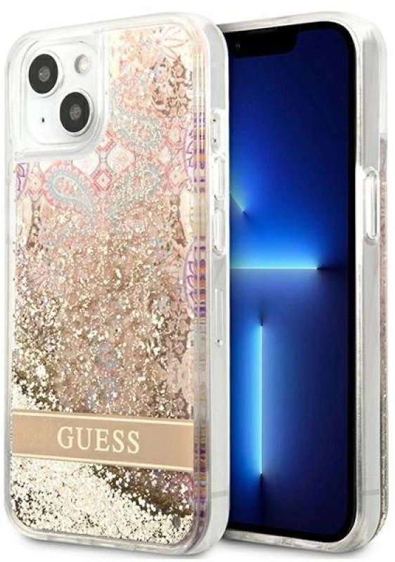Dėklas GUESS GUHCP13SLFLSD IPHONE 13 MINI 5.4 "GOLD/GOLD HARDCASE PAISLEY LIQUID GLITTER