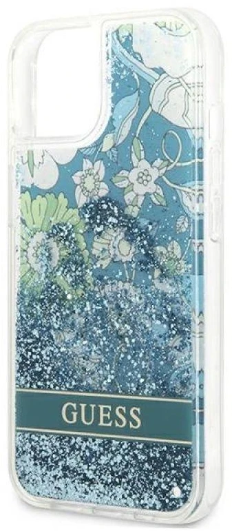 GUESS kietas gėlių dėklas, skystas blizgus GUHCP13SLFLSN galinis dangtelis, Apple, iPhone 13 mini, žalias, 5,4 colio