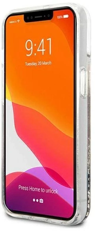Guess GUHCP13SLGPEGO Apple iPhone 13 mini 5,4″ auksinis kietas dėklas Peony Liquid Glitter