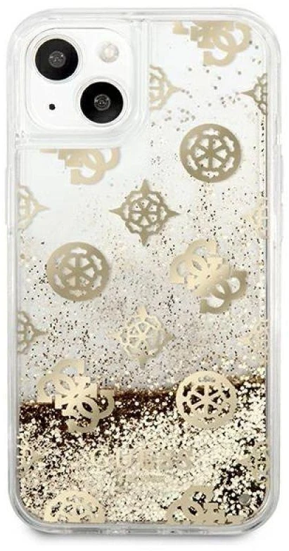 Guess GUHCP13SLGPEGO Apple iPhone 13 mini 5,4″ auksinis kietas dėklas Peony Liquid Glitter