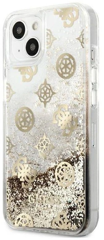 Guess GUHCP13SLGPEGO Apple iPhone 13 mini 5,4″ auksinis kietas dėklas Peony Liquid Glitter