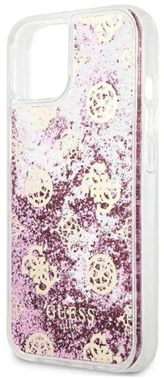 Dėklas GUESS HARDCASE 4G GUHCP13SLGPEPI IPHONE 13 MINI PEONY LIQUID GLITTER Rožinis