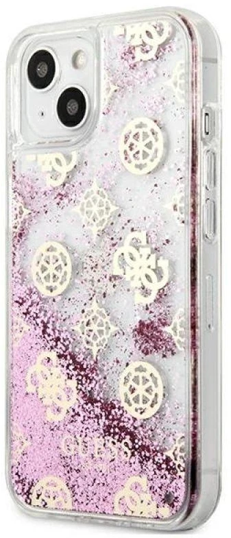 Dėklas GUESS HARDCASE 4G GUHCP13SLGPEPI IPHONE 13 MINI PEONY LIQUID GLITTER Rožinis
