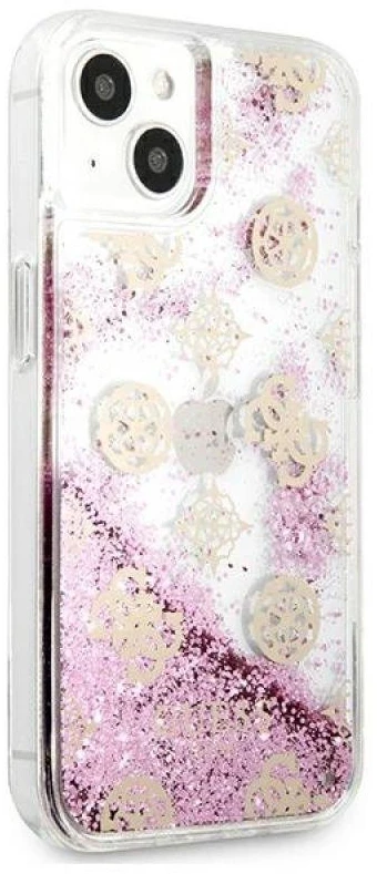 Dėklas GUESS HARDCASE 4G GUHCP13SLGPEPI IPHONE 13 MINI PEONY LIQUID GLITTER Rožinis