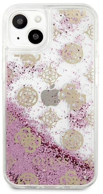 Dėklas GUESS HARDCASE 4G GUHCP13SLGPEPI IPHONE 13 MINI PEONY LIQUID GLITTER Rožinis