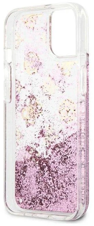 Dėklas GUESS HARDCASE 4G GUHCP13SLGPEPI IPHONE 13 MINI PEONY LIQUID GLITTER Rožinis