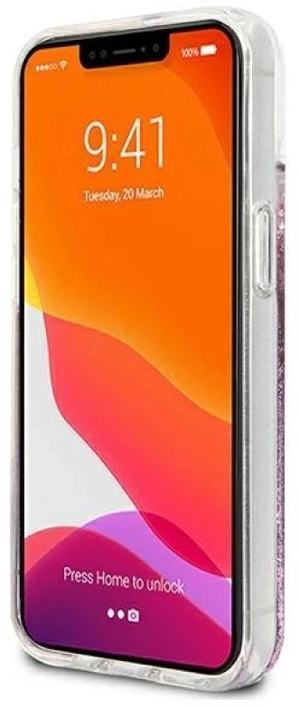 Dėklas GUESS HARDCASE 4G GUHCP13SLGPEPI IPHONE 13 MINI PEONY LIQUID GLITTER Rožinis