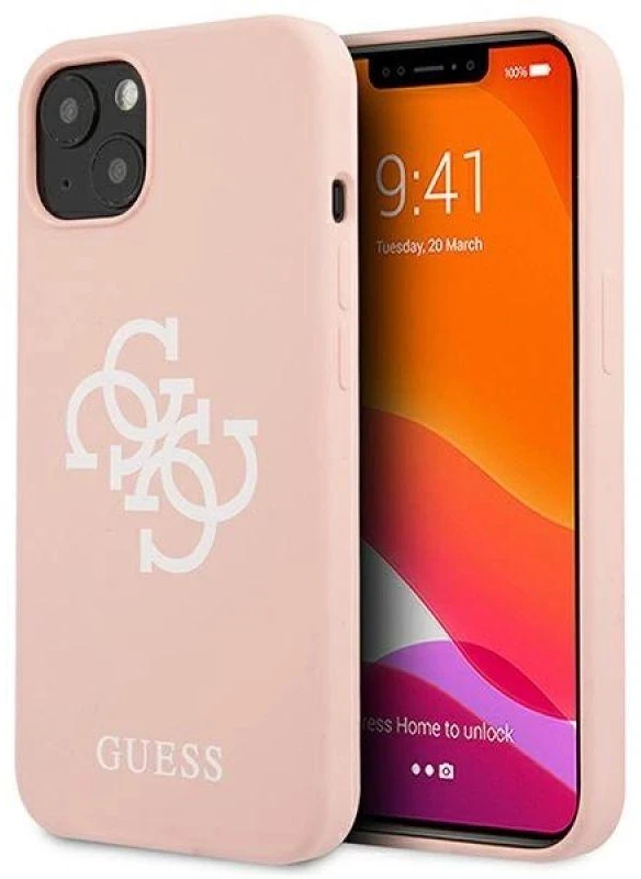 Guess GUHCP13SLS4GWPI Apple iPhone 13 mini 5,4″ rožinės spalvos kietas dėklas Silicone 4G Logo