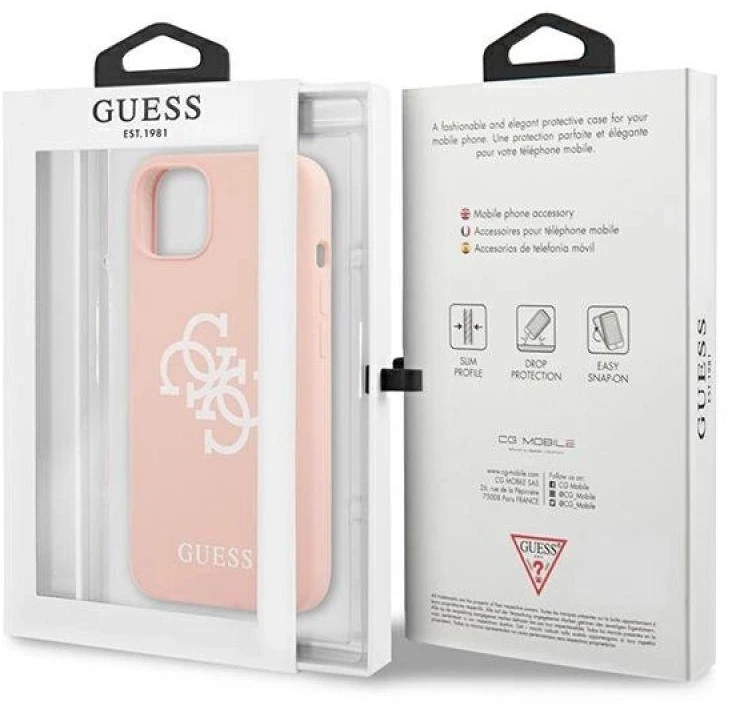 Guess GUHCP13SLS4GWPI Apple iPhone 13 mini 5,4″ rožinės spalvos kietas dėklas Silicone 4G Logo