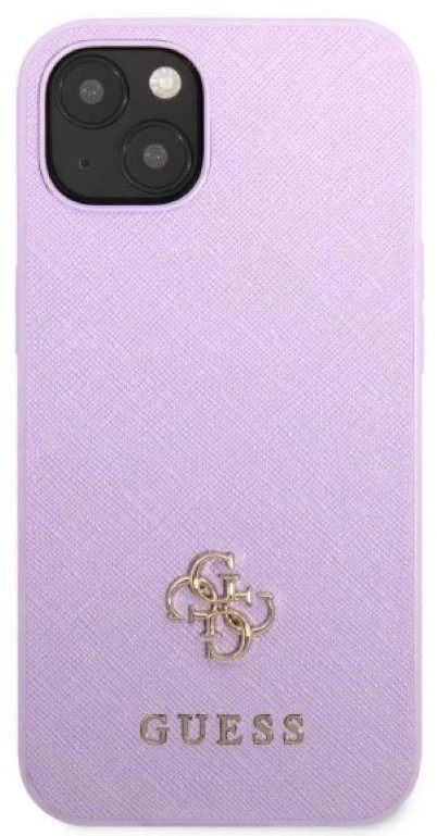 Guess GUHCP13SPS4MU iPhone 13 mini 5,4″ violetinės spalvos kietas dėklas Saffiano 4G Small Metal Logo