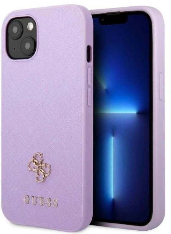 Guess GUHCP13SPS4MU iPhone 13 mini 5,4″ violetinės spalvos kietas dėklas Saffiano 4G Small Metal Logo