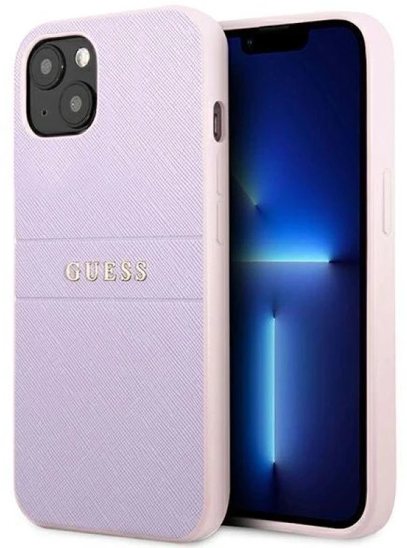 Dėklas Guess GUHCP13SPSASBPU Apple iPhone 13 mini 5,4″ violetinės spalvos Saffiano Hot Stamp & Metal Logo