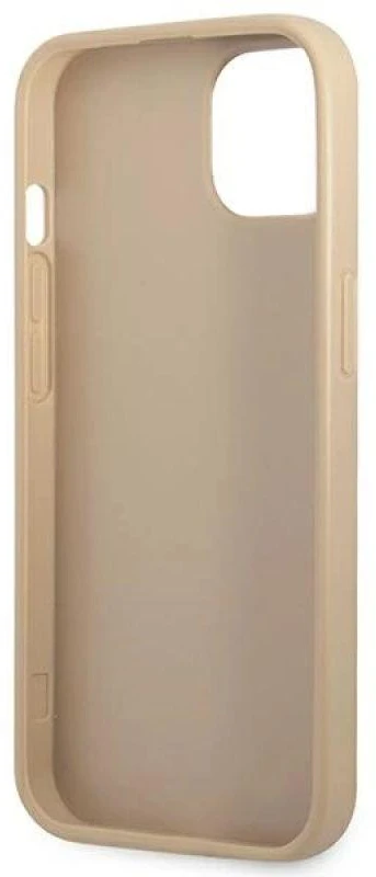 Guess GUHCP13SPSATLE iPhone 13 mini 5,4 colio mažesnis/smėlio spalvos kietas dėklas SaffianoTriangle logotipas
