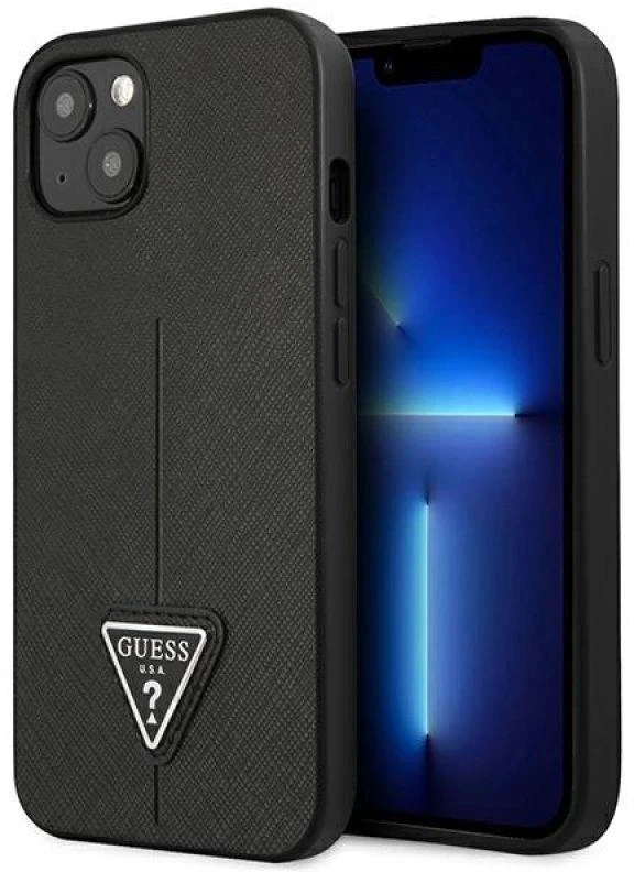 Guess GUHCP13SPSATLK Apple iPhone 13 mini 5,4″ juodos spalvos kietas dėklas SaffianoTriangle Logo