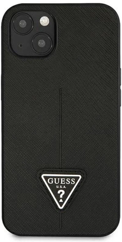 Guess GUHCP13SPSATLK Apple iPhone 13 mini 5,4″ juodos spalvos kietas dėklas SaffianoTriangle Logo