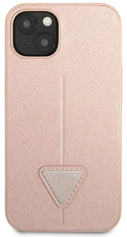 Guess GUHCP13SPSATLP Apple iPhone 13 mini 5,4″ rožinės spalvos kietas dėklas SaffianoTriangle Logo