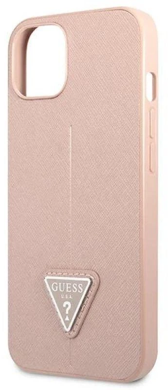 Guess GUHCP13SPSATLP Apple iPhone 13 mini 5,4″ rožinės spalvos kietas dėklas SaffianoTriangle Logo