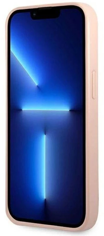 Guess GUHCP13SPSATLP Apple iPhone 13 mini 5,4″ rožinės spalvos kietas dėklas SaffianoTriangle Logo