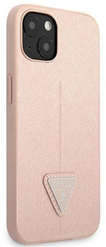 Guess GUHCP13SPSATLP Apple iPhone 13 mini 5,4″ rožinės spalvos kietas dėklas SaffianoTriangle Logo
