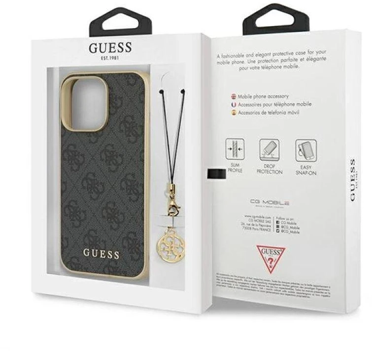 Guess GUHCP13XGF4GGR iPhone 13 Pro Max 6.7 quot; pilkas / pilkas kietas dėklas 4G Charms kolekcija