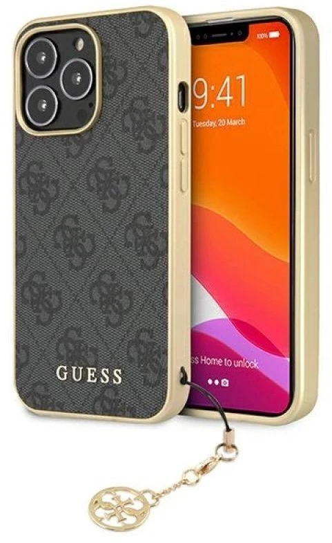 Guess GUHCP13XGF4GGR iPhone 13 Pro Max 6.7 quot; pilkas / pilkas kietas dėklas 4G Charms kolekcija